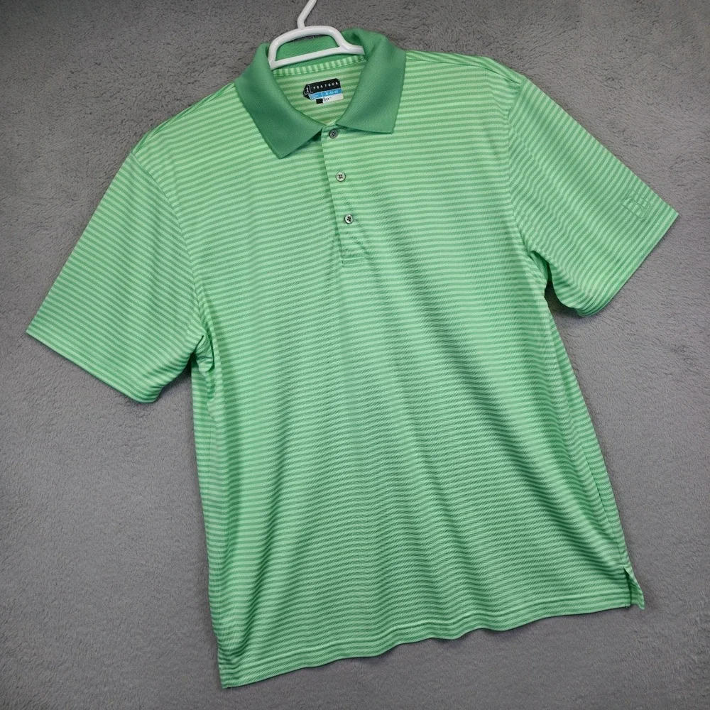 Under Armour Golf Polo Shirt Mens XL Orange Green Striped Stretch Sports Outdoor